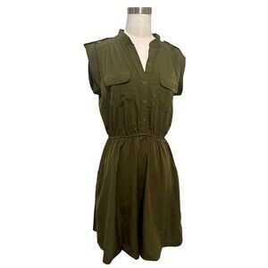 Speed Control Button Up Dress, Pockets, Utility Roll Sleeve Green Size M